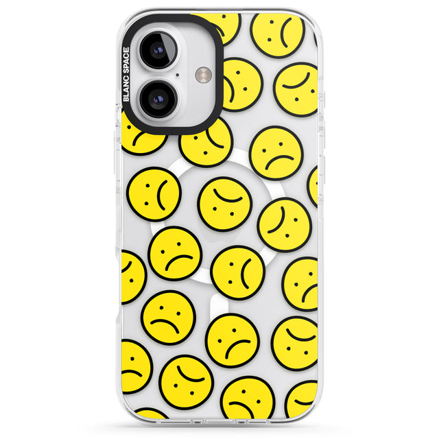 iPhone 16 Pro Max Sad Face Clear Pattern Black Impact Phone Case