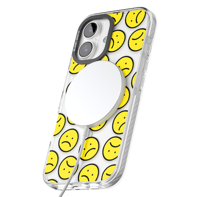 iPhone 16 Pro Max Sad Face Clear Pattern Black Impact Phone Case