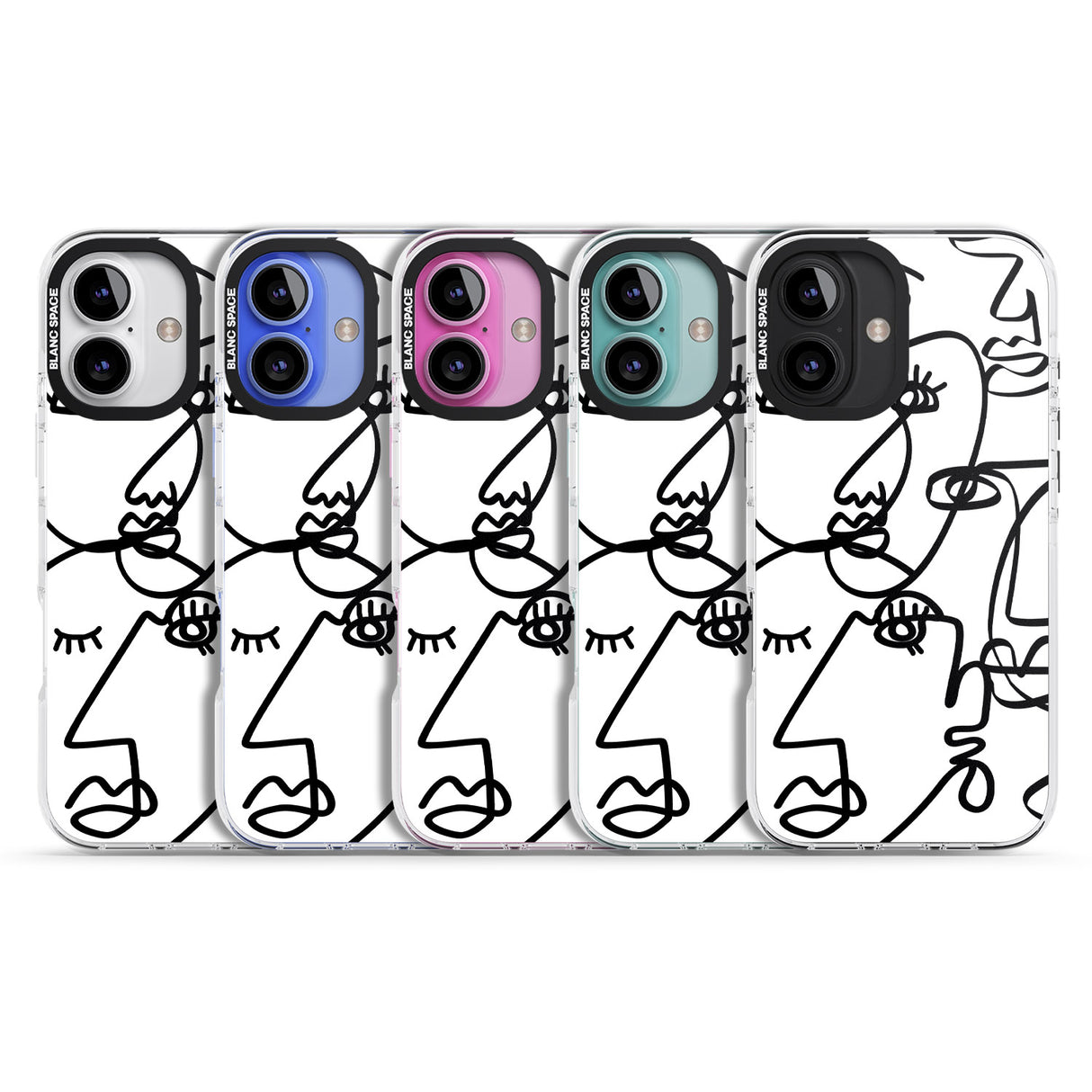 iPhone 16 Pro Max Abstract Continuous Line Faces Black on White Black Impact Phone Case