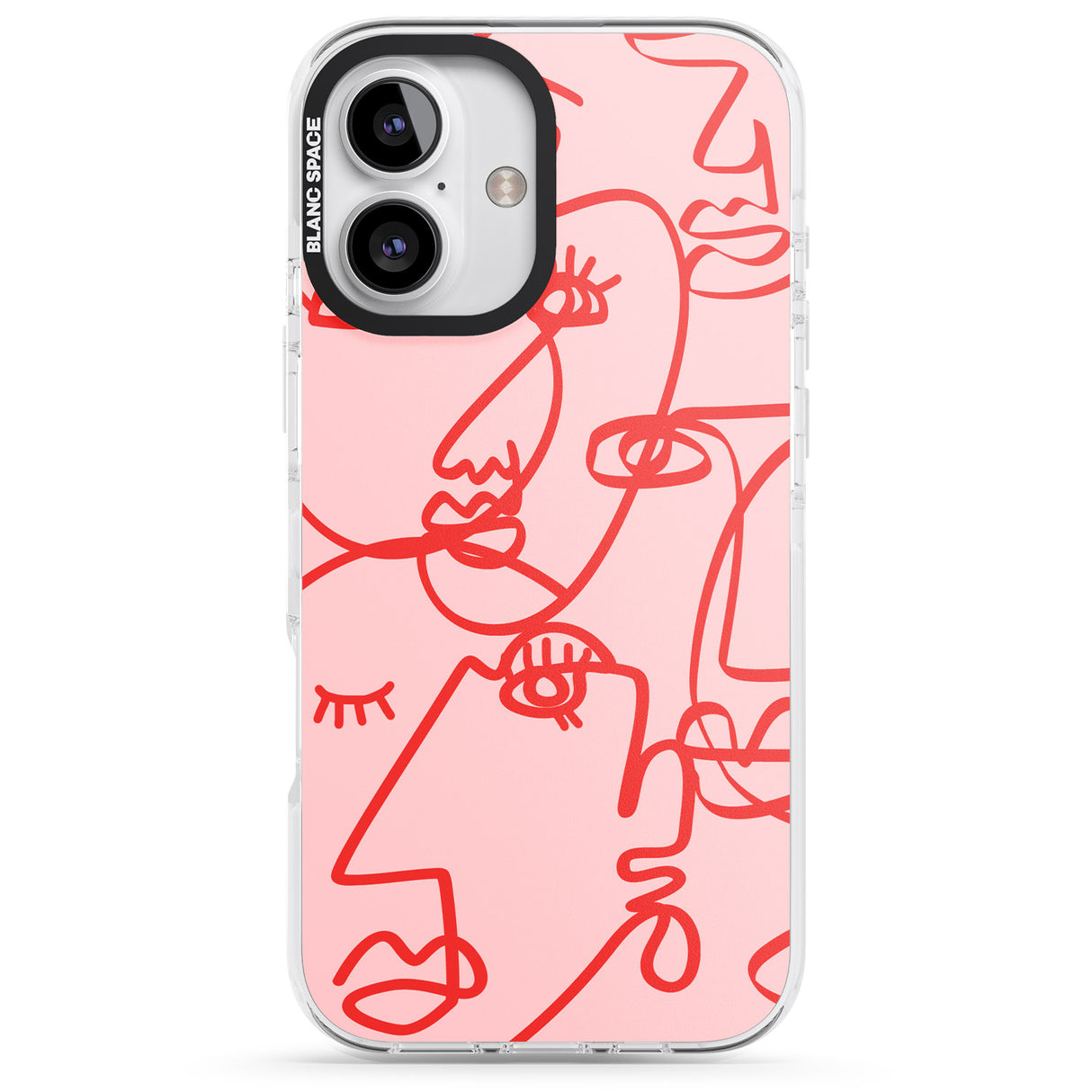 Abstract Continuous Line Faces Red on Pink