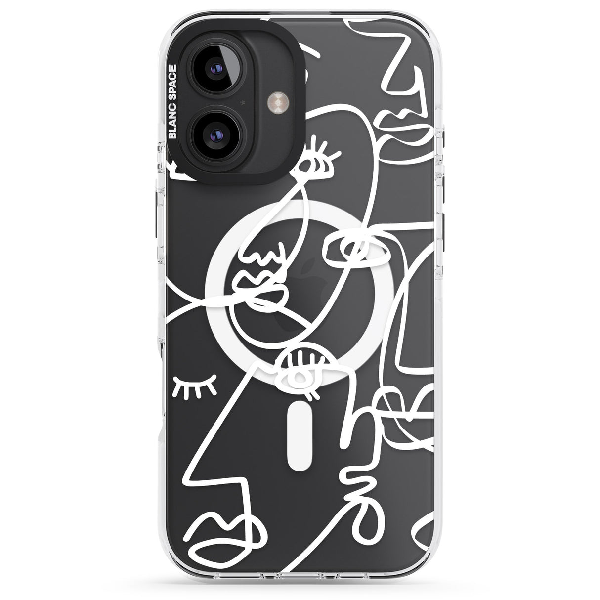 iPhone 16 Pro Max Abstract Continuous Line Faces White on Clear Black Impact Phone Case