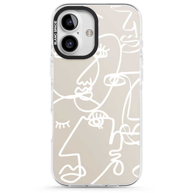 iPhone 16 Pro Max Abstract Continuous Line Faces White on Beige Black Impact Phone Case