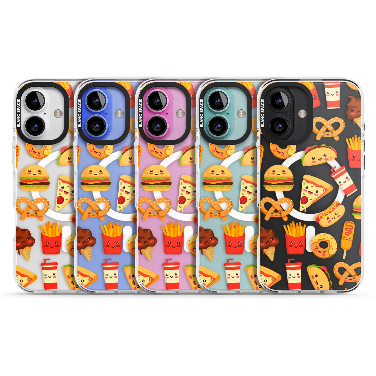 iPhone 16 Pro Max Fast Food Patterns Kawaii Fast Food Mix Black Impact Phone Case