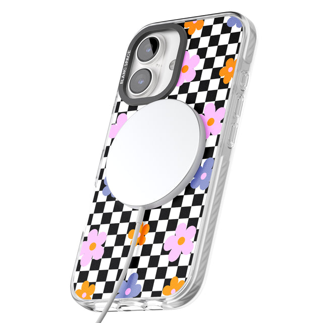 iPhone 16 Pro Max Checkered Blossom Black Impact Phone Case