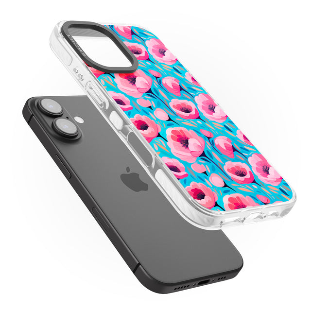 iPhone 16 Pro Max Tropical Pink Poppies Black Impact Phone Case