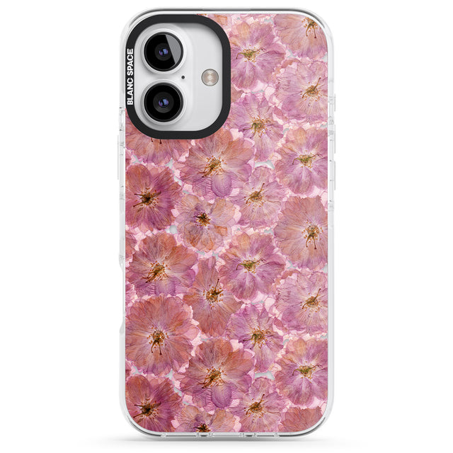 iPhone 16 Pro Max Large Pink Flowers Transparent Design Black Impact Phone Case