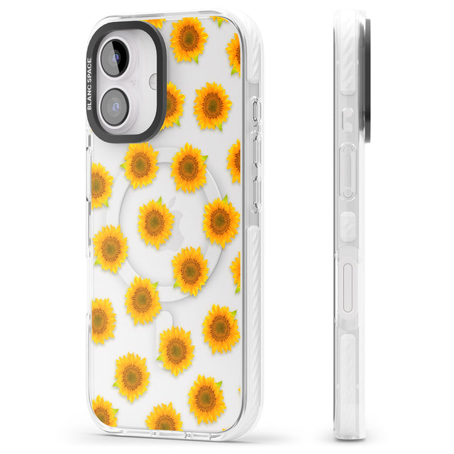 iPhone 16 Pro Max Sunflowers Transparent Pattern Black Impact Phone Case