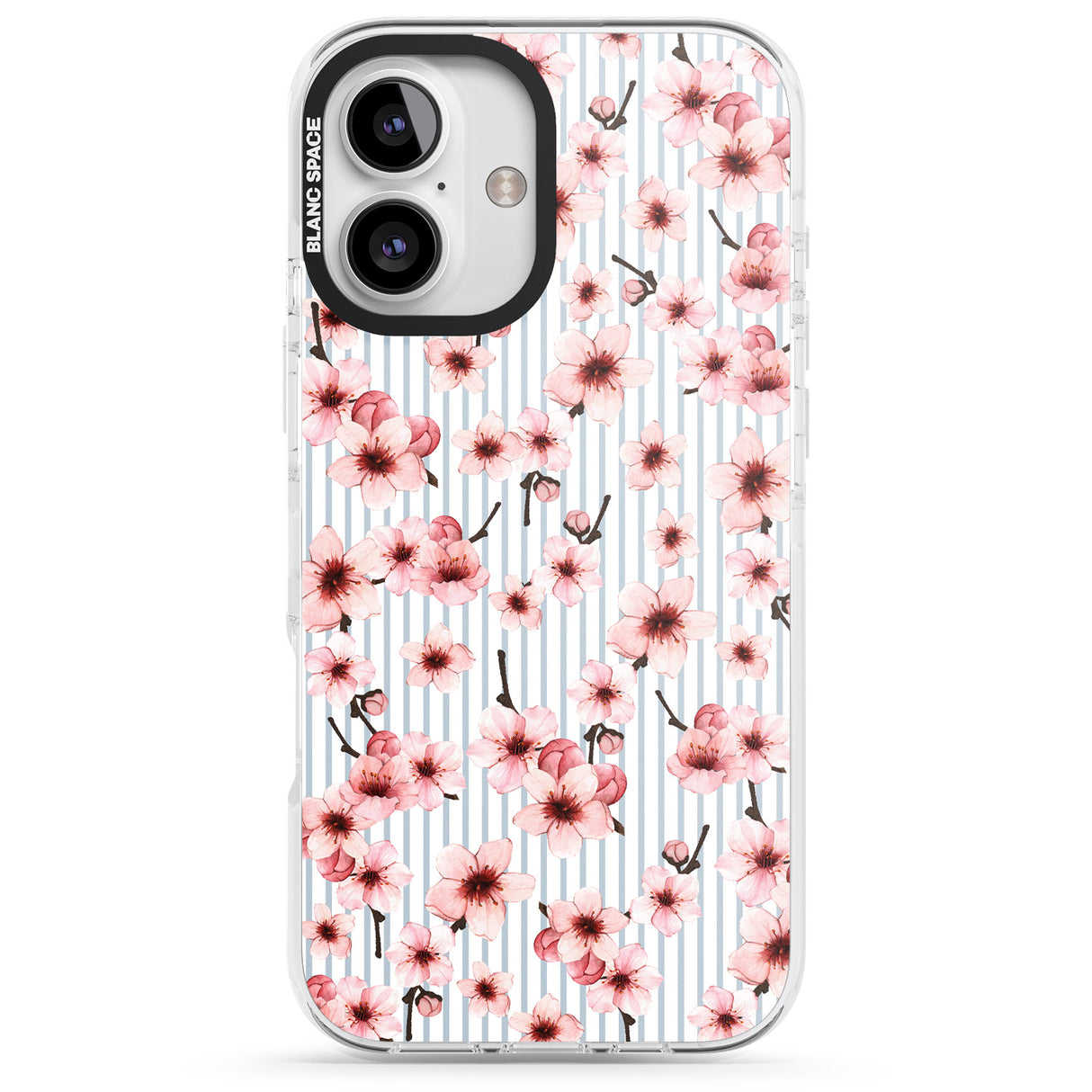 Cherry Blossoms on Blue Stripes Pattern