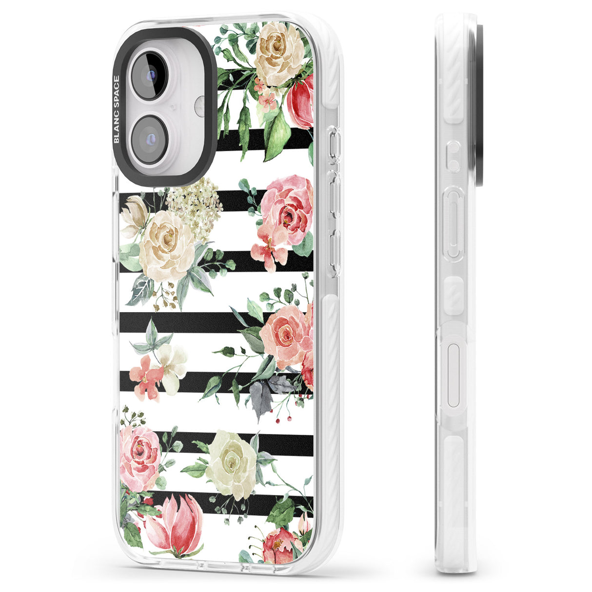 iPhone 16 Pro Max Bold Stripes & Flower Pattern Black Impact Phone Case