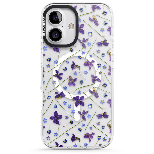 iPhone 16 Pro Max Violet & Blue Floral Pattern Design Black Impact Phone Case