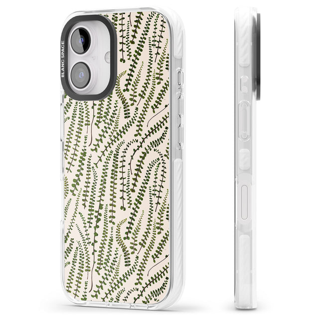 iPhone 16 Pro Max Fern Leaf Pattern Design - Cream Black Impact Phone Case