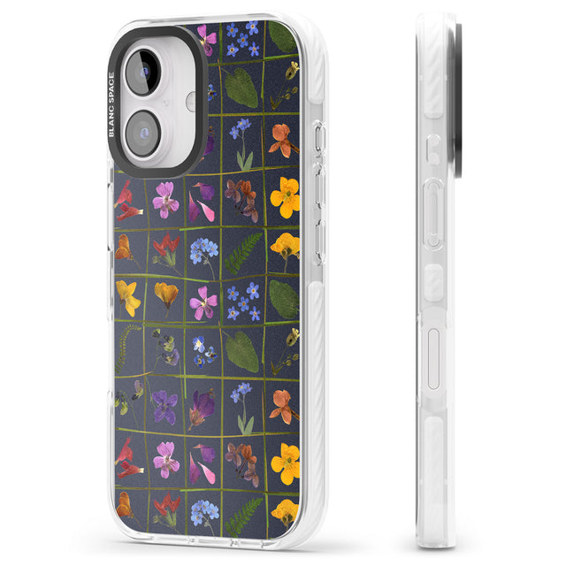 iPhone 16 Pro Max Wildflower Grid Boxes Pattern - Navy Black Impact Phone Case