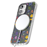 iPhone 16 Pro Max Wildflower Grid Boxes Pattern - Navy Black Impact Phone Case