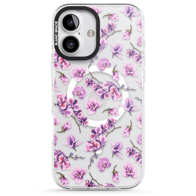 iPhone 16 Pro Max Purple Orchids Transparent Floral Black Impact Phone Case