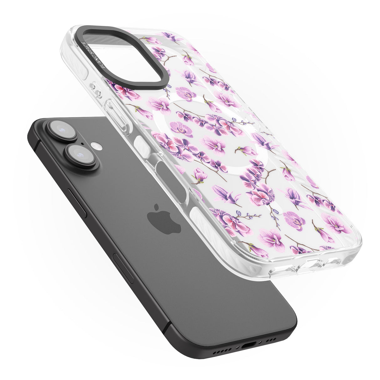 iPhone 16 Pro Max Purple Orchids Transparent Floral Black Impact Phone Case