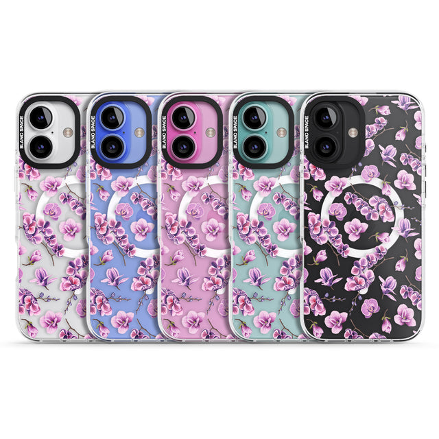 iPhone 16 Pro Max Purple Orchids Transparent Floral Black Impact Phone Case