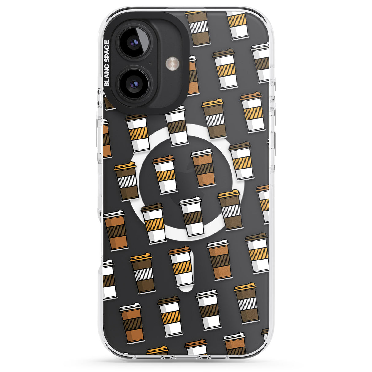 iPhone 16 Pro Max Coffee Cup Pattern Black Impact Phone Case