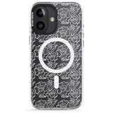 iPhone 16 Pro Max Funky Floral Patterns White on Clear Black Impact Phone Case