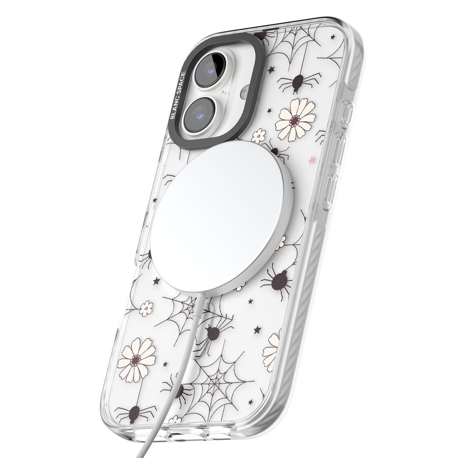 Spiders and Flowers Pattern Impact Magsafe Phone Case for iPhone 16, iPhone 16 Plus