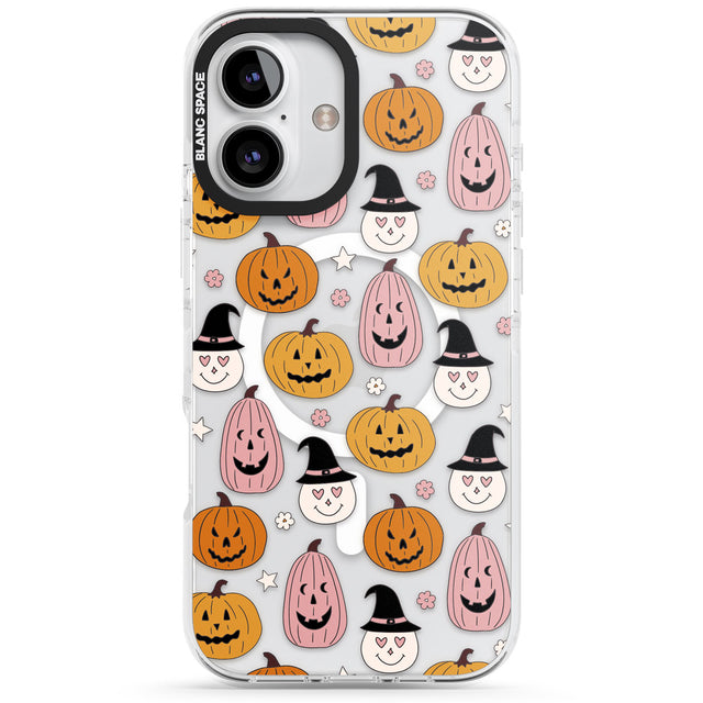 Witches and Pumpkins Pattern Impact Magsafe Phone Case for iPhone 16, iPhone 16 Plus