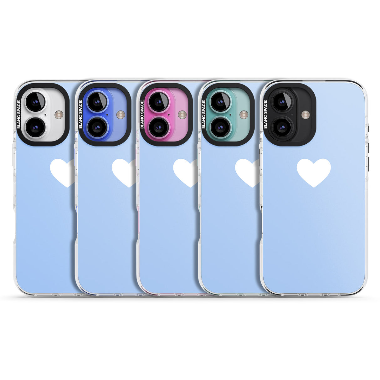 iPhone 16 Pro Max Single Heart Design: White & Baby Blue Black Impact Phone Case