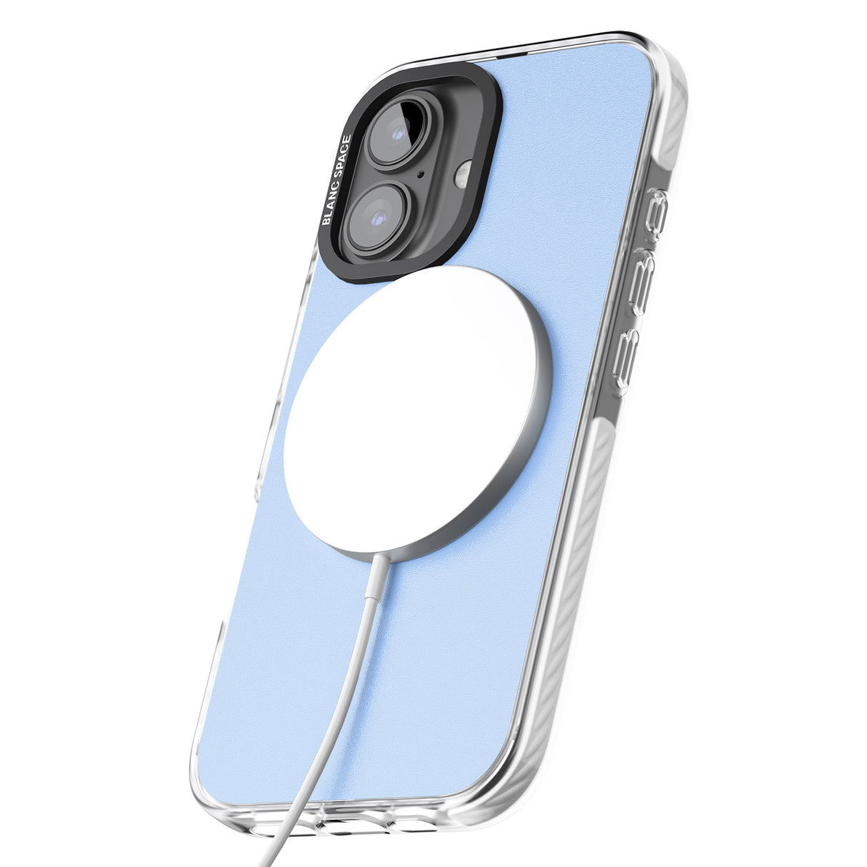 iPhone 16 Pro Max Single Heart Design: White & Baby Blue Black Impact Phone Case