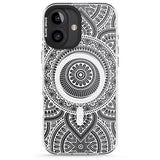 iPhone 16 Pro Max White Henna Flower Wheel Black Impact Phone Case