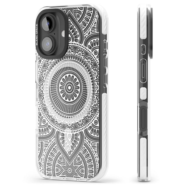 iPhone 16 Pro Max White Henna Flower Wheel Black Impact Phone Case