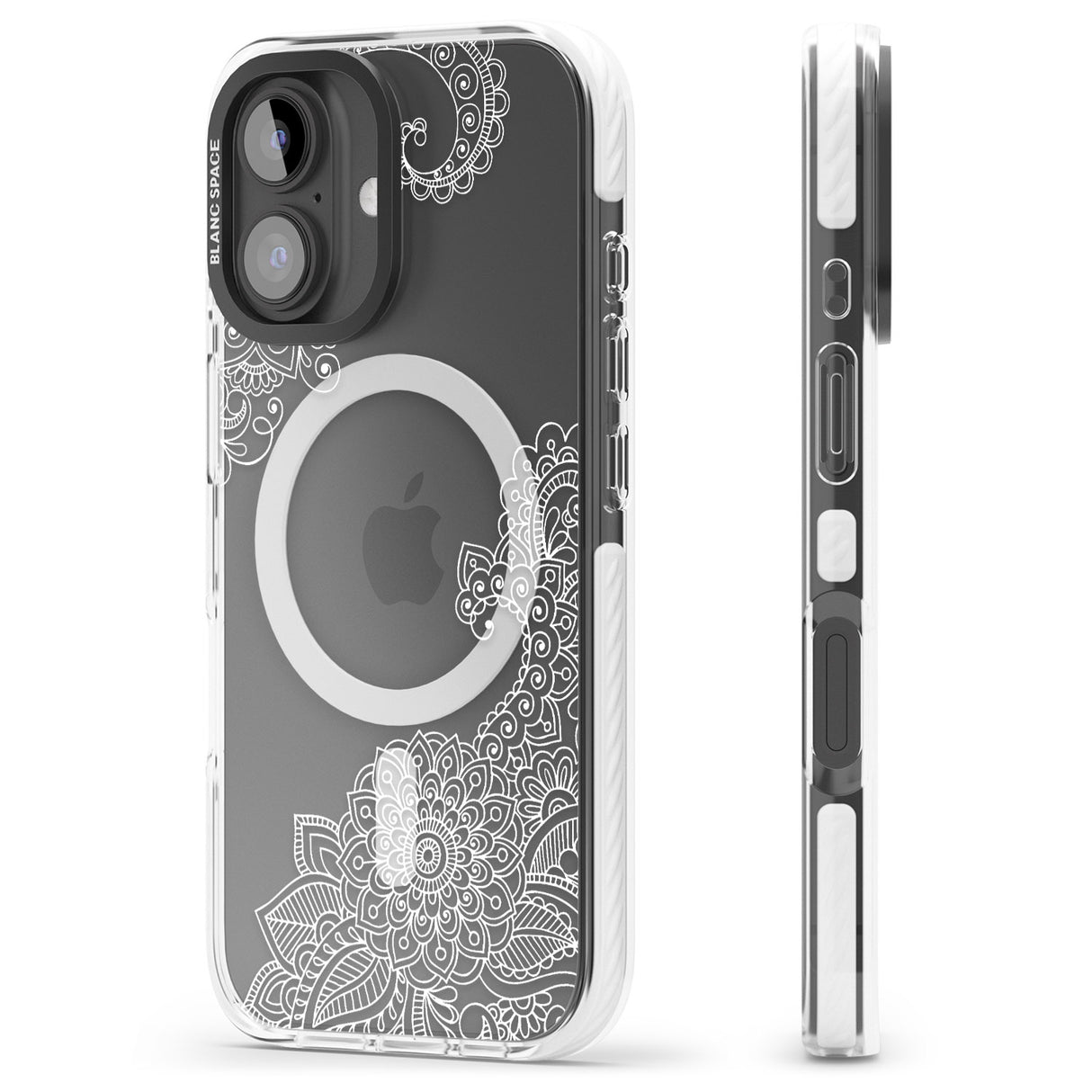 iPhone 16 Pro Max White Henna Botanicals Black Impact Phone Case