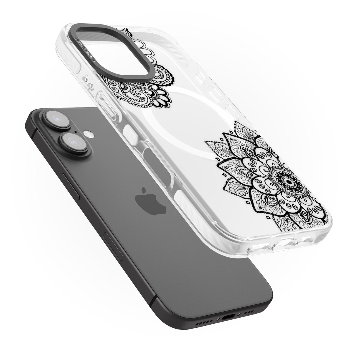 iPhone 16 Pro Max Black Henna Florals Black Impact Phone Case