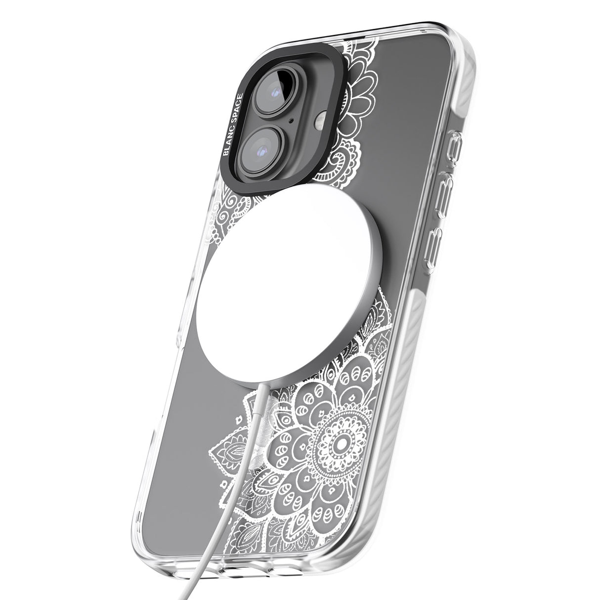 iPhone 16 Pro Max White Henna Florals Black Impact Phone Case