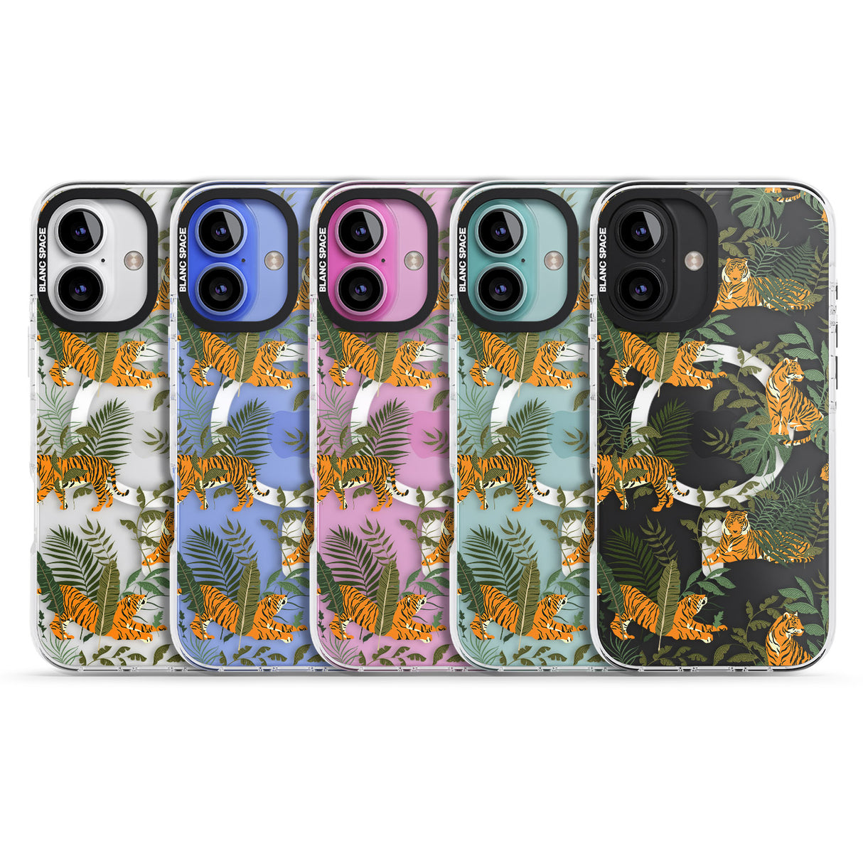 iPhone 16 Pro Max ClearTiger & Fern Jungle Cat Pattern Black Impact Phone Case