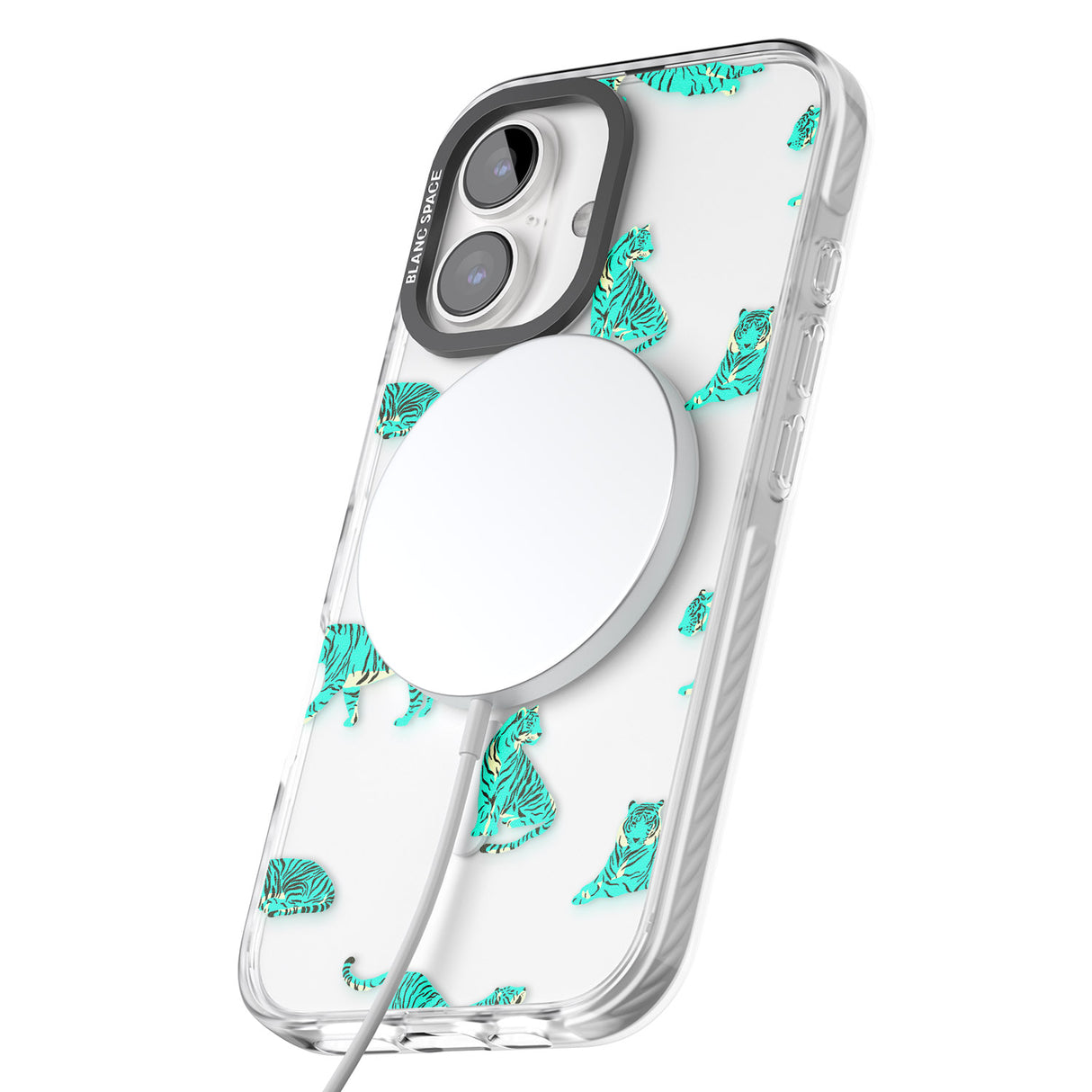 iPhone 16 Pro Max Turquoise Tiger Jungle Cat Pattern Black Impact Phone Case