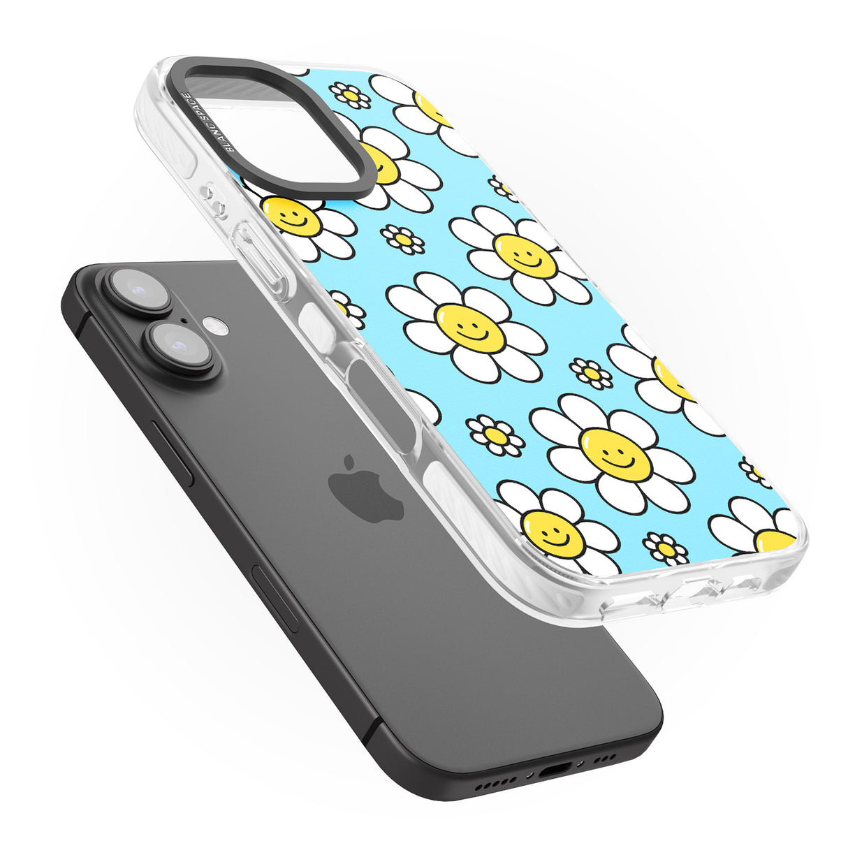 iPhone 16 Pro Max Daisy Faces Kawaii Pattern Black Impact Phone Case