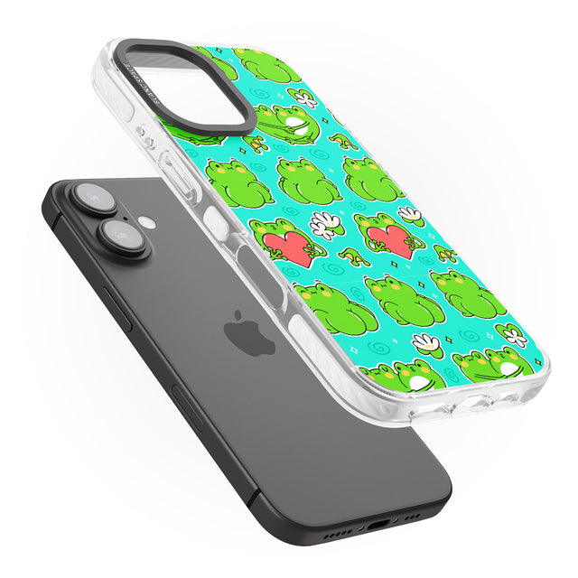 iPhone 16 Pro Max Frog Booty Kawaii Pattern Black Impact Phone Case