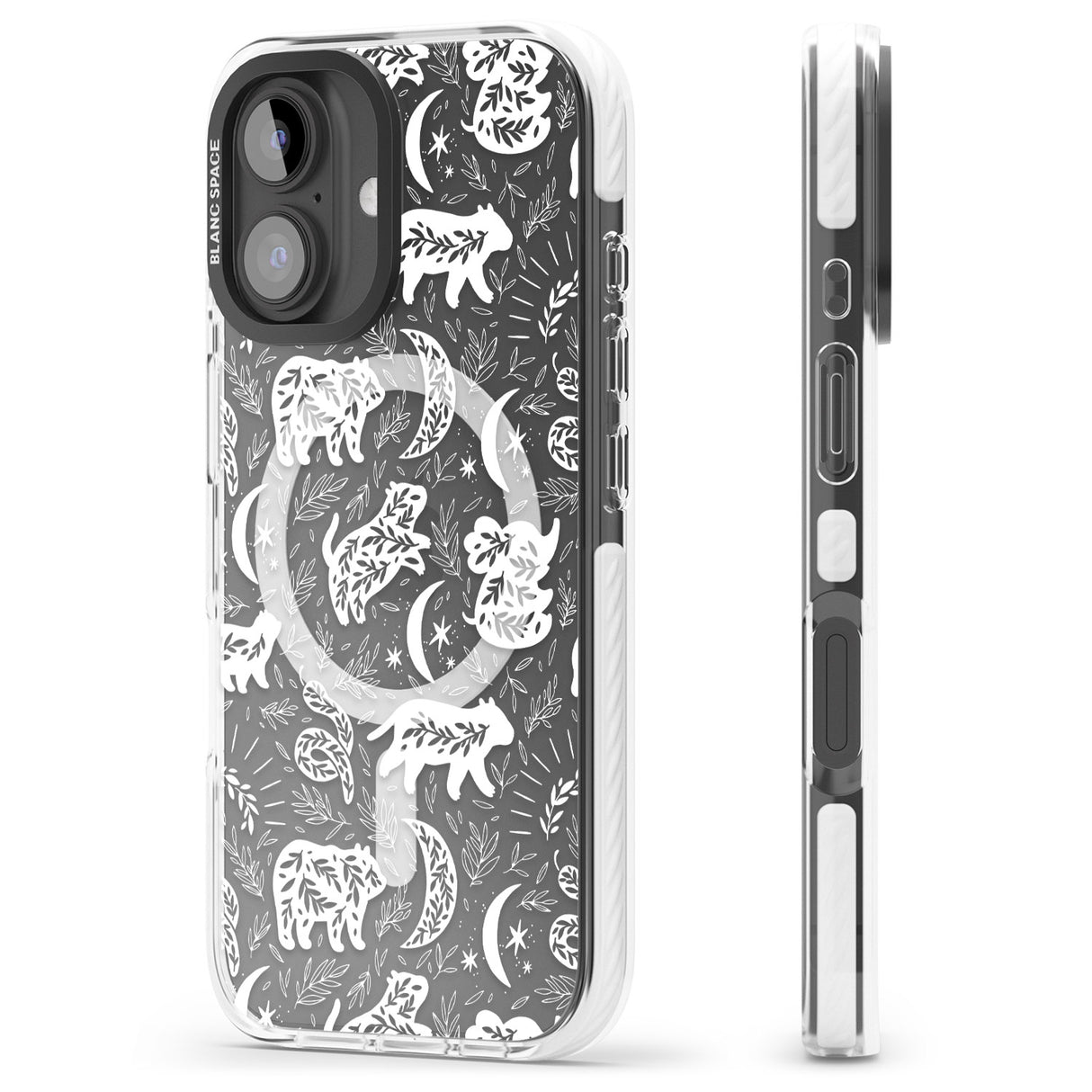 iPhone 16 Pro Max Forest Animal Silhouettes: White/Clear Black Impact Phone Case