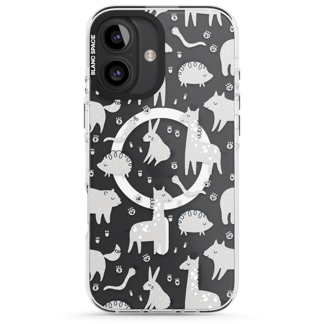 iPhone 16 Pro Max Adorable Mixed Animals Pattern (Clear) Black Impact Phone Case