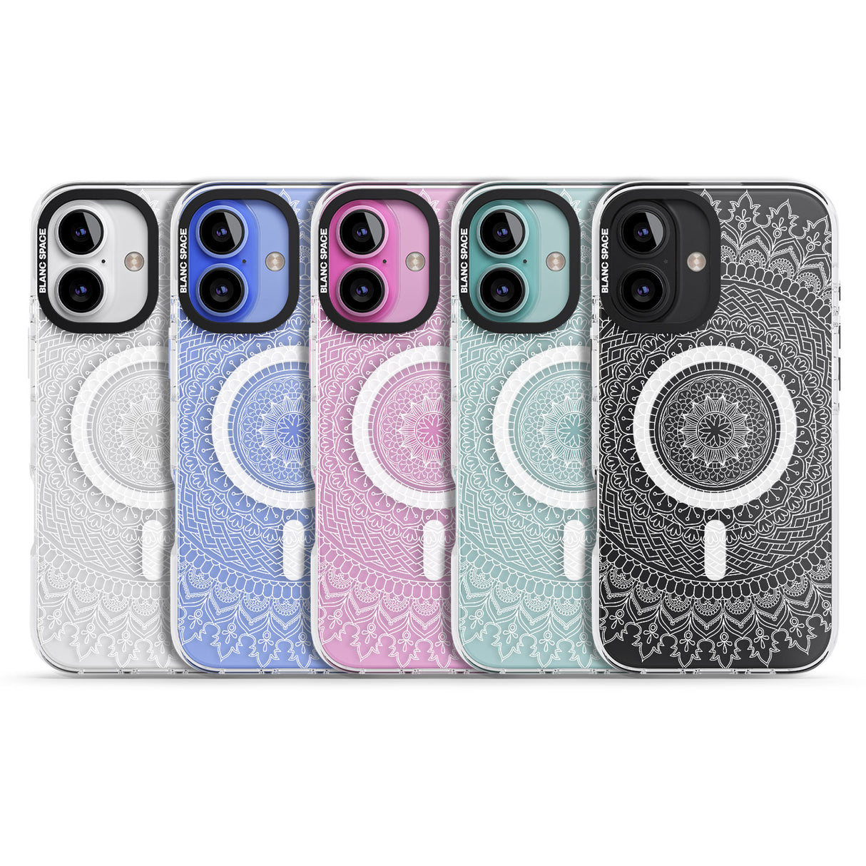 iPhone 16 Pro Max Large White Mandala Design Black Impact Phone Case