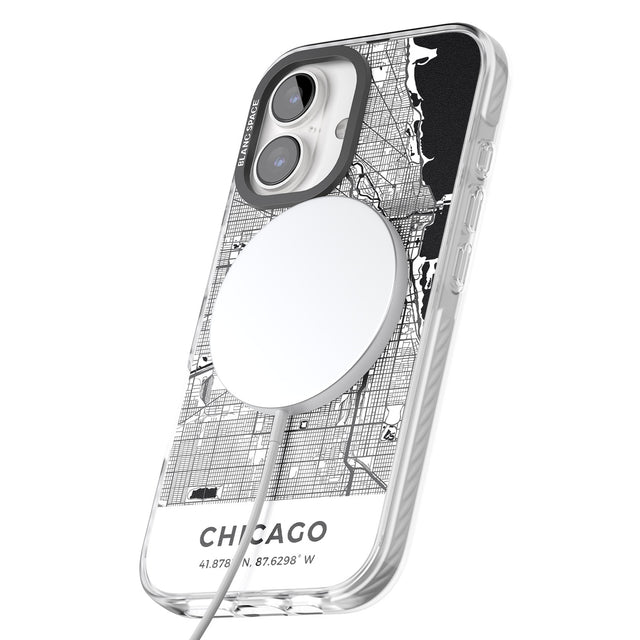 iPhone 16 Pro Max Map of Chicago, Illinois Black Impact Phone Case