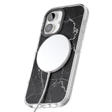 iPhone 16 Pro Max Bold Black Marble with White Texture Black Impact Phone Case