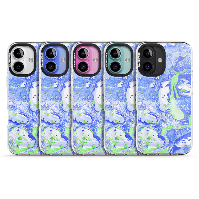 iPhone 16 Pro Max Dark Blue & Green Marbled Paper Pattern Black Impact Phone Case