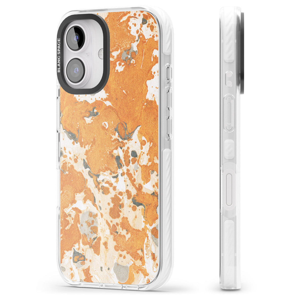 iPhone 16 Pro Max Orange Marbled Paper Pattern Black Impact Phone Case