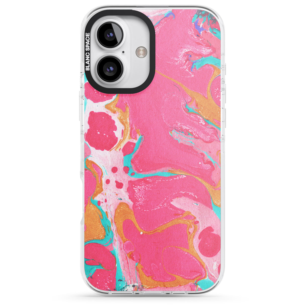 iPhone 16 Pro Max Pink, Orange & Turquoise Marbled Paper Pattern Black Impact Phone Case