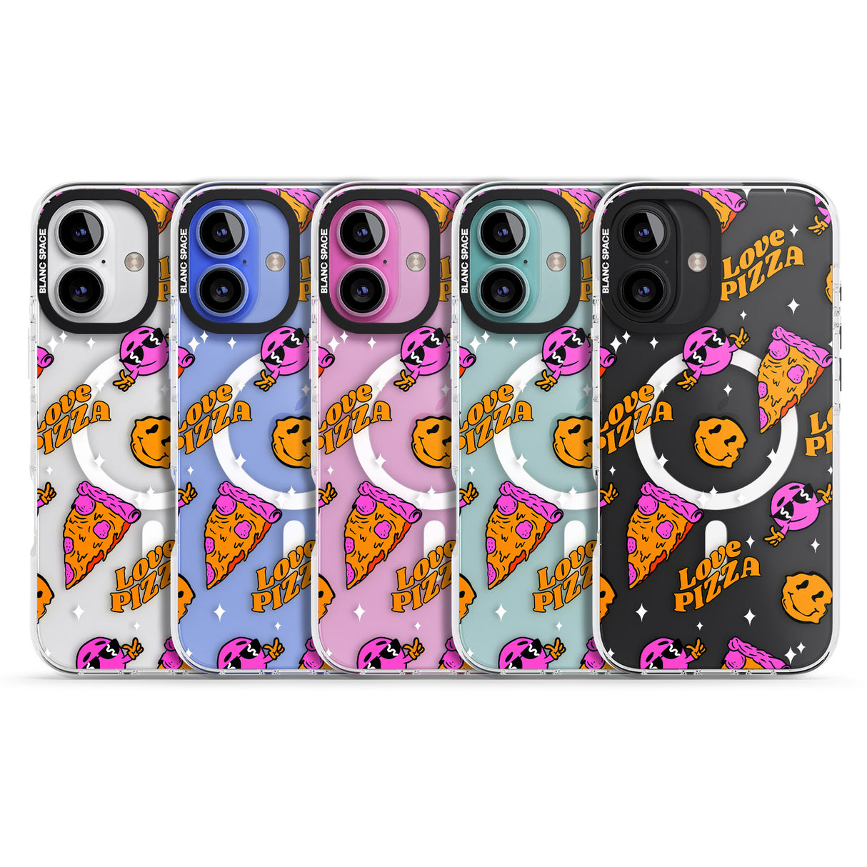 iPhone 16 Pro Max Psychedelic Love Pizza Pattern (Clear) Black Impact Phone Case