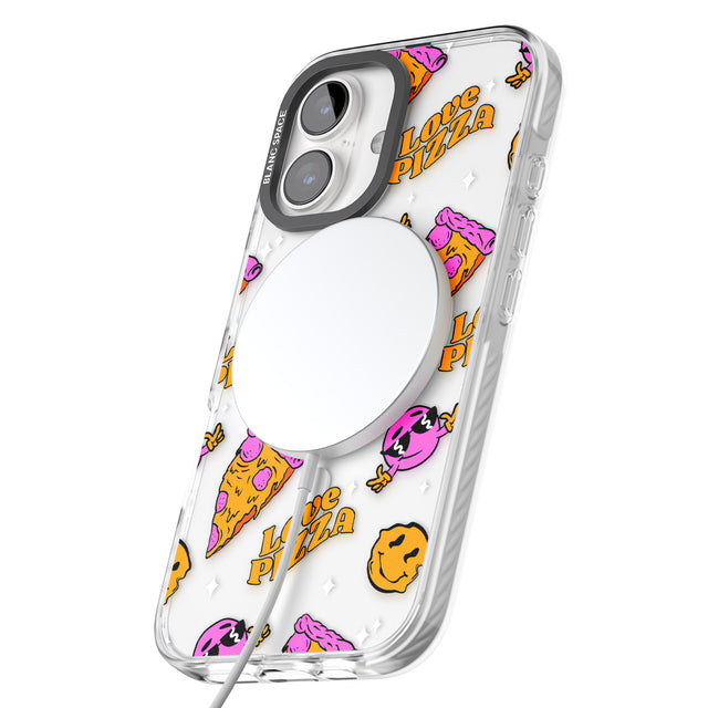 iPhone 16 Pro Max Psychedelic Love Pizza Pattern (Clear) Black Impact Phone Case