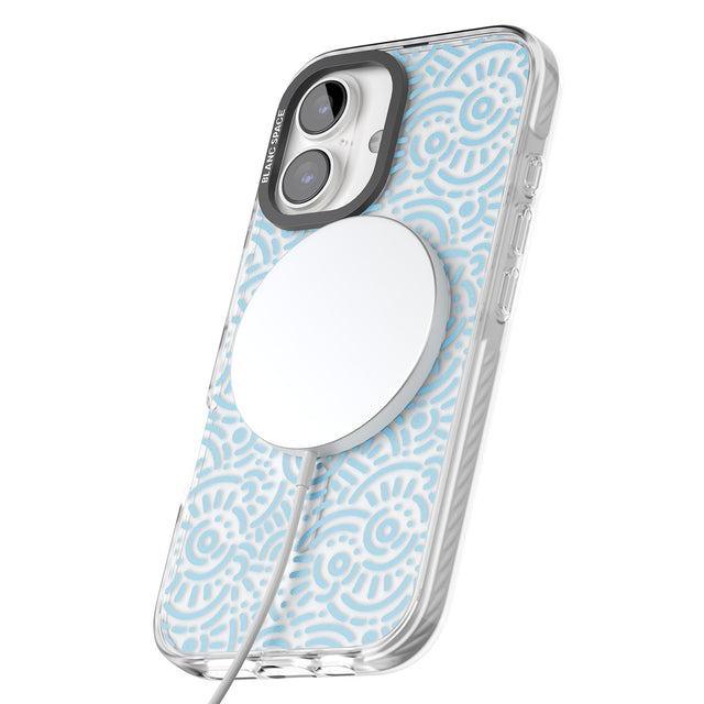 iPhone 16 Pro Max Light Blue Pattern Memphis Retro Pattern Design Black Impact Phone Case