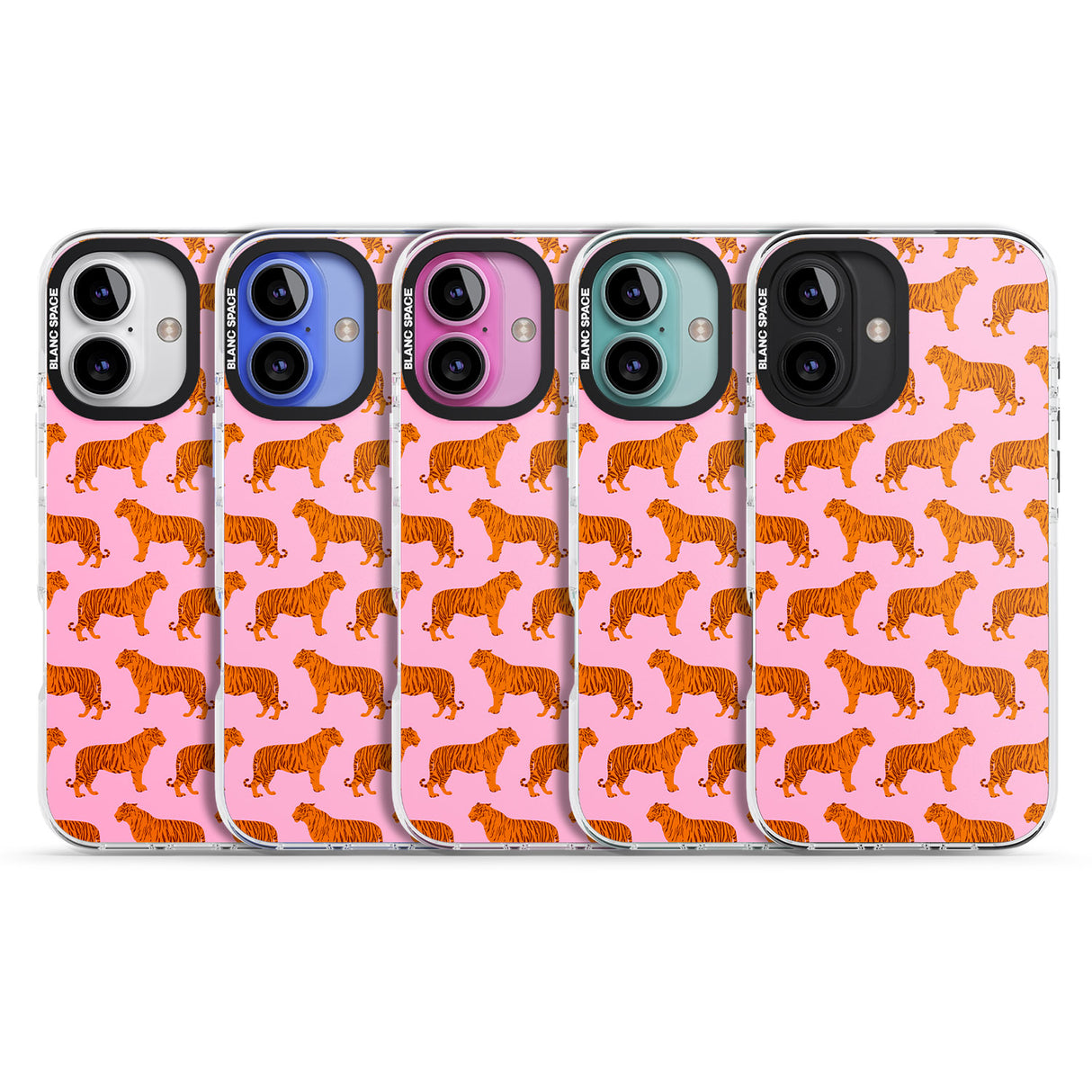 iPhone 16 Pro Max Tigers on Pink Pattern Black Impact Phone Case