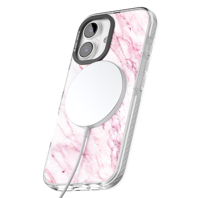 iPhone 16 Pro Max White & Pink Onyx Marble Texture Black Impact Phone Case