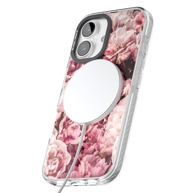 iPhone 16 Pro Max Pink Peonies Black Impact Phone Case