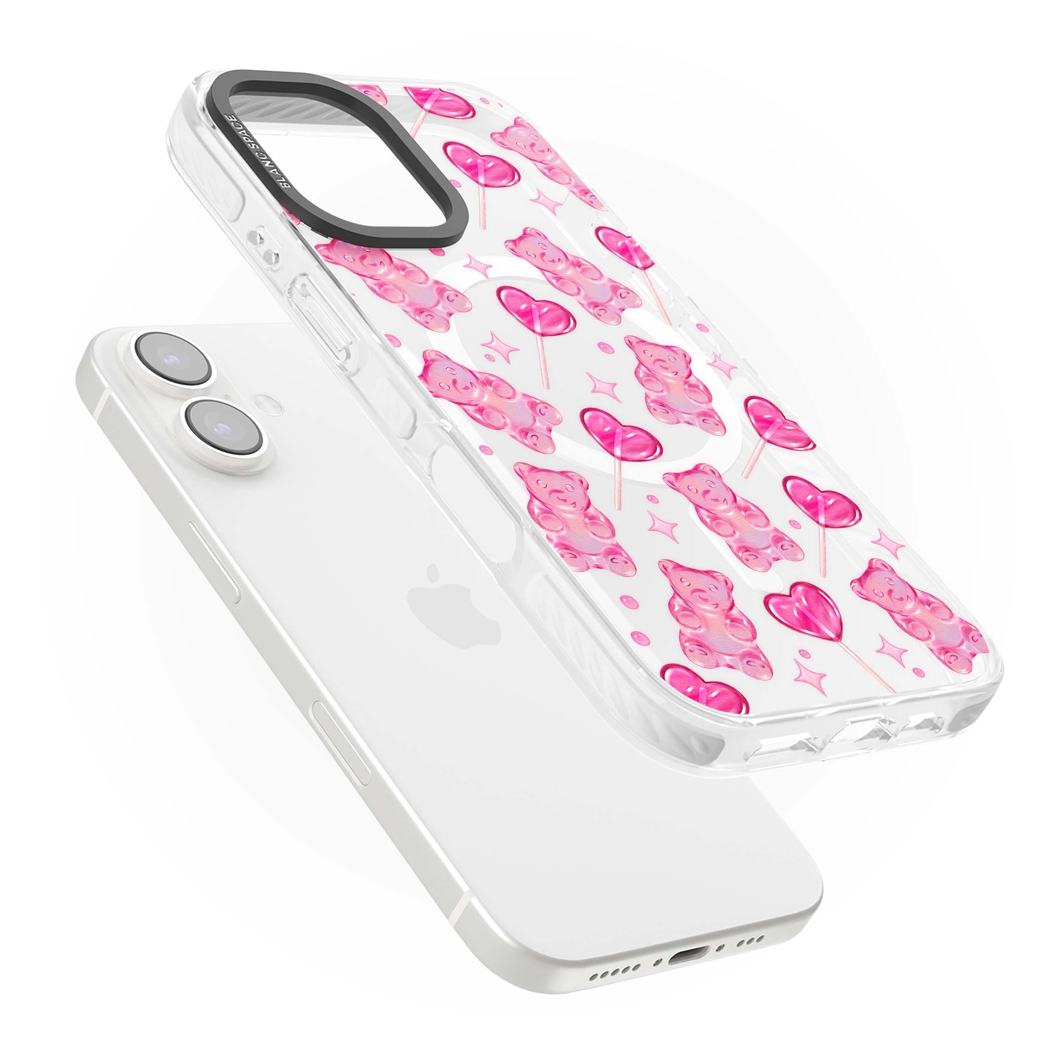 Pink Sugar pinkcore iPhone case featuring pink gummy bears, heart-shaped lollipops and sparkle stars | Impact Magsafe case for iPhone 16, iPhone 16 Plus